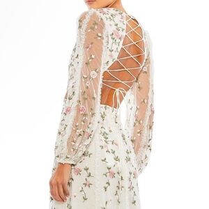 MAC DUGGAL Long Sleeve Floral Embroidered Cut Out Maxi Dress Gown Sz 2